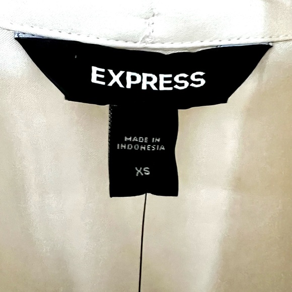 NWT, Express Ivory Embellished Cuff Draped Front Satin Blouse - XS - NWT - Picture 12 of 16